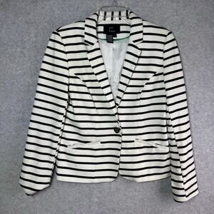 Jules & Leopold White Black Striped Blazer Size 2  One Button Stretch Career